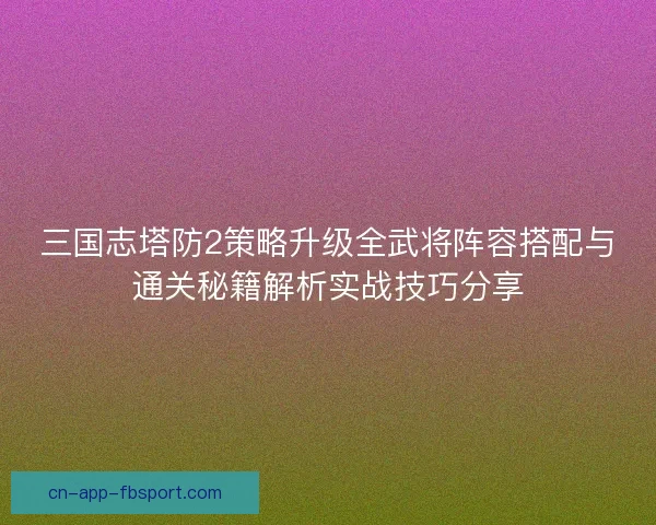三国志塔防2策略升级全武将阵容搭配与通关秘籍解析实战技巧分享